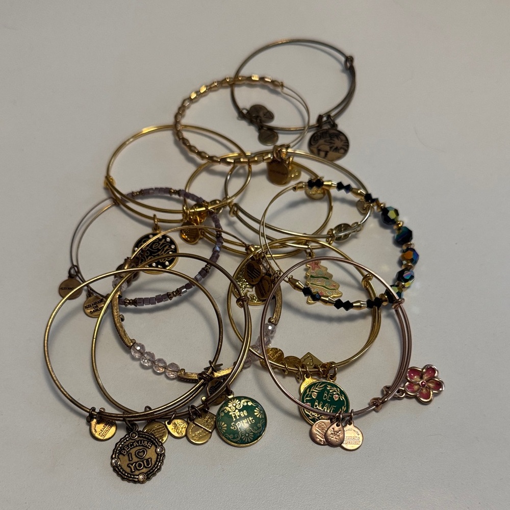 Alex and Ani Gold and Green Charm Bracelet Set
